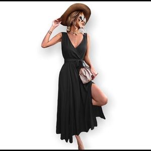 V-neck sleeveless woven maxi dress